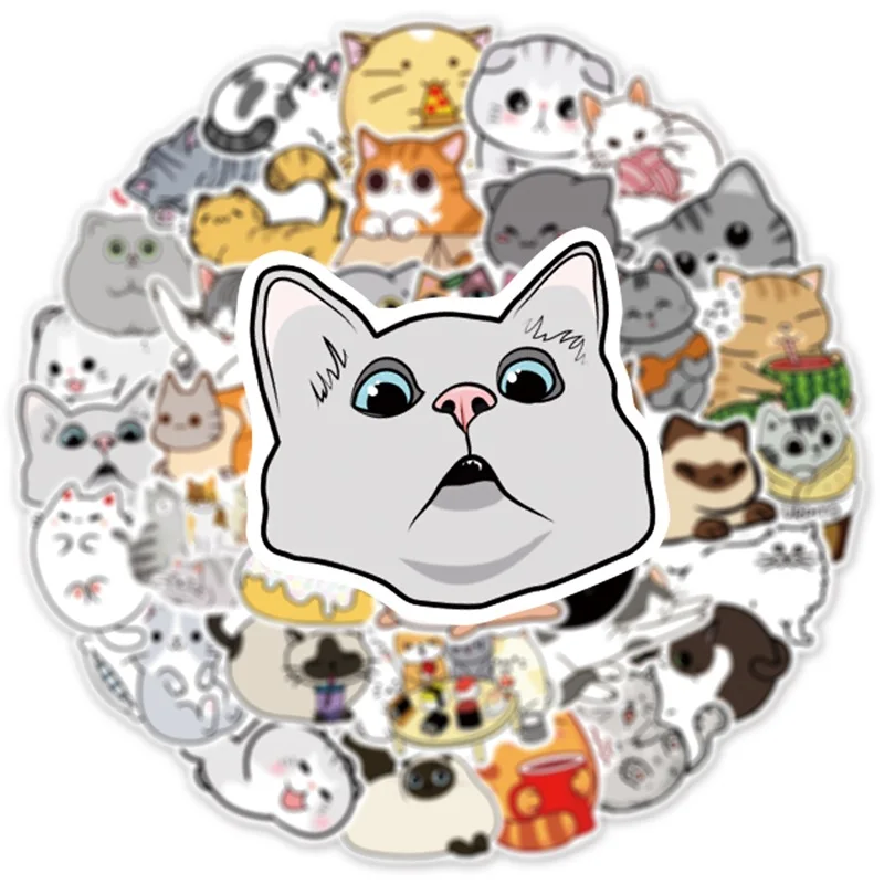 10/30/50PCS Kawaii Funny Grey Cat Sticker Aesthetic PVC Children\'s Korean Stationery School Supplies Decoration Scrapbooking