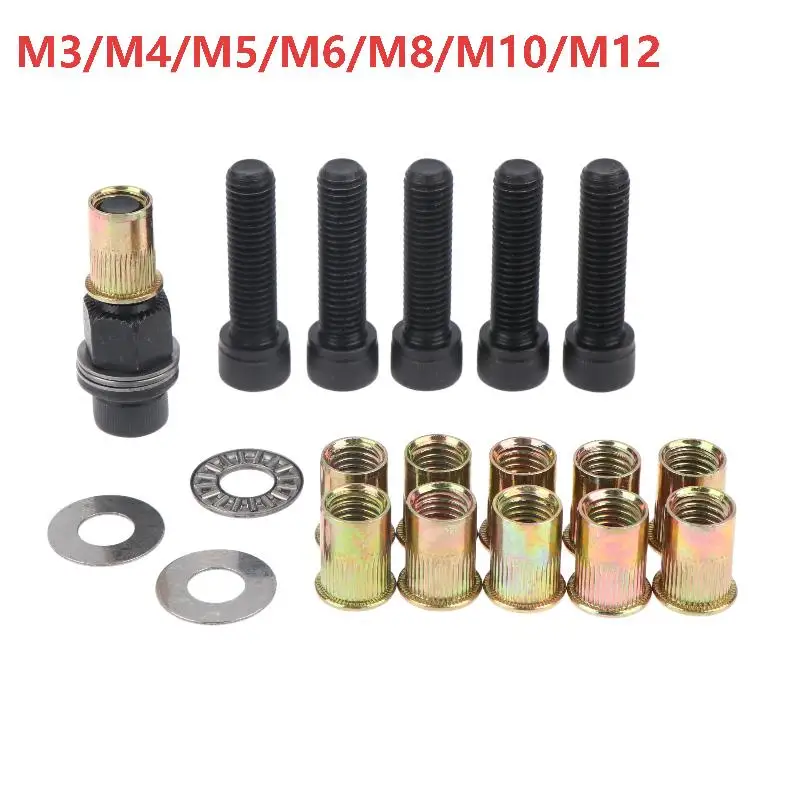 M3-M12 Rivet Nut Tool Set With Nuts And Washers Rivnuts Tools Head Manual Insert Tool For Manual Sheet Metal Riveting Work