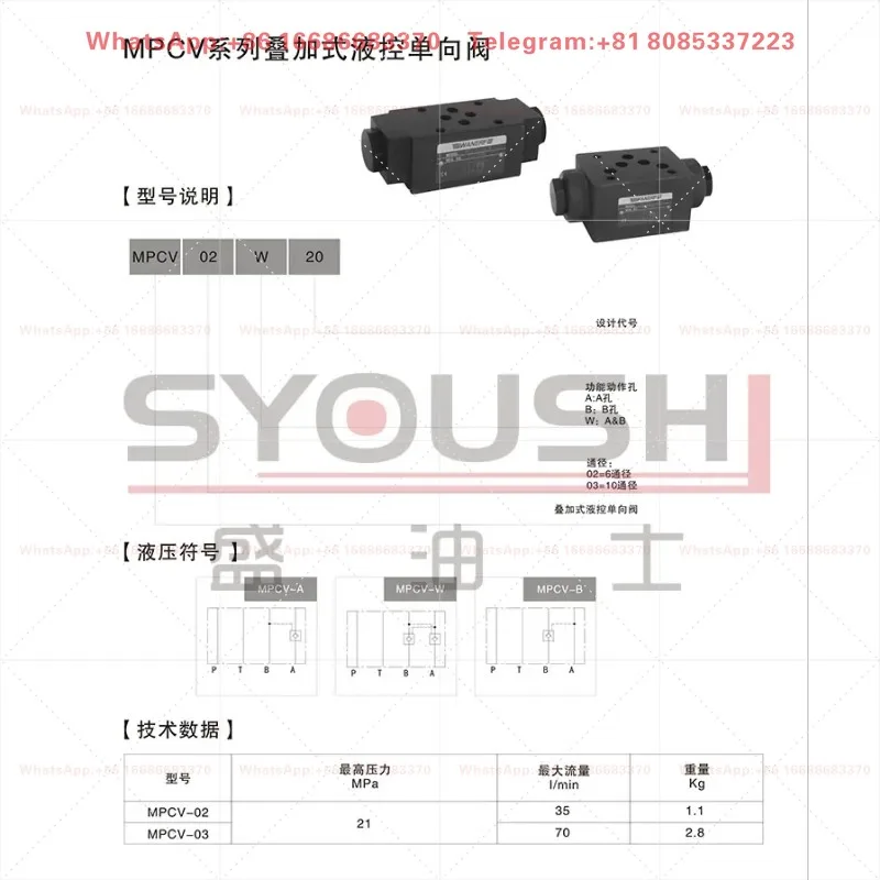 Hydraulic Control Check Valve MPC-02W-20/40/05/05-40 Industrial Hydraulic Spare Parts In Stock