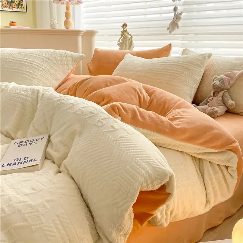 

Winter Thicken Warm Luxury Bedding Set Home Textiles Solid Color Coral Velvet Duvet Cover Bed Sheet Pillowcase 4pcs Bed Linens