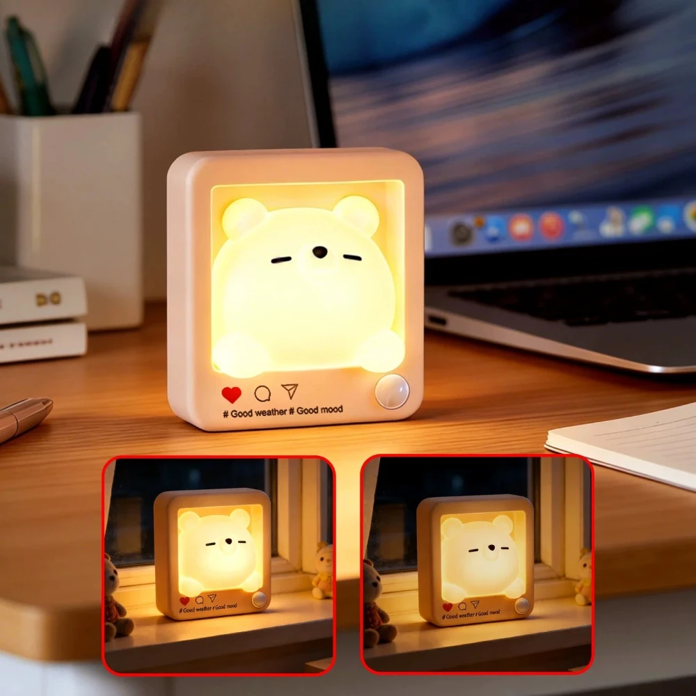 

Умный светодиодный ночник с датчиком движения, милая лампа-медвежонок, USB-перезаряжаемая, беспроводная, магнитная, розовая, с звездами, настенный светильник для спальни и шкафа