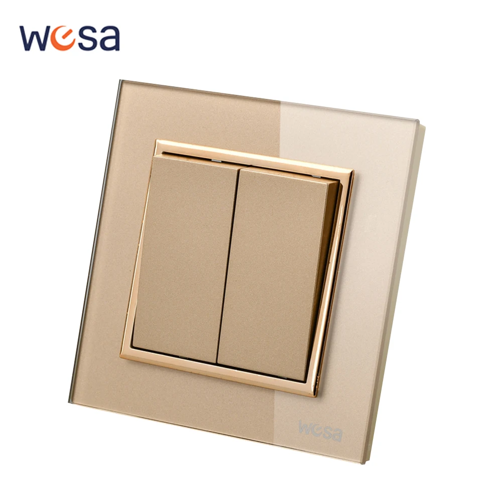Golden 2 Gang 1 Way On/Off Wall Rocker Switch 16A AC EU Standard Button Light Switch 250V Flame Retardant Switch Standard Way AC