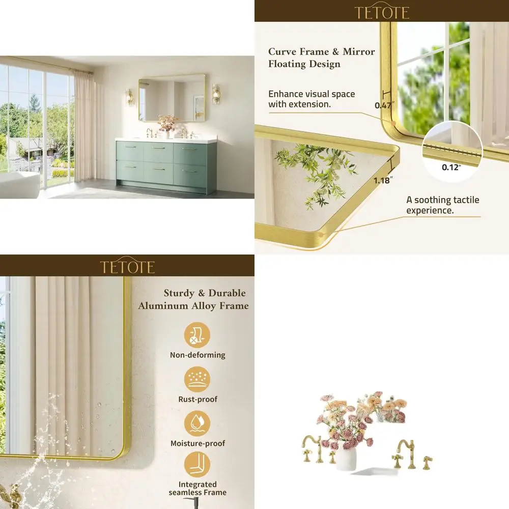 

Зеркало для ванной 48x30 см, золотистое, из закаленного стекла, настенное, декоративное (горизонтальное/вертикальное)