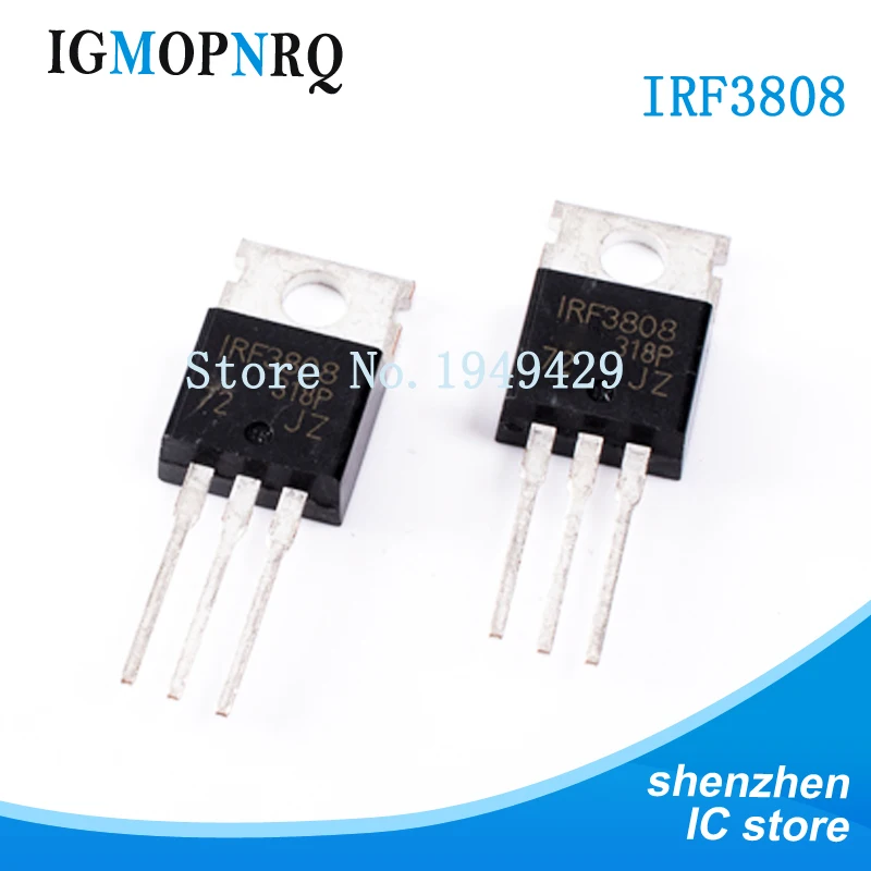 10PCS IRF3808PBF TO-220 IRF3808 MOSFET MOSFT 75V 140A 7mOhm 150nC Neu