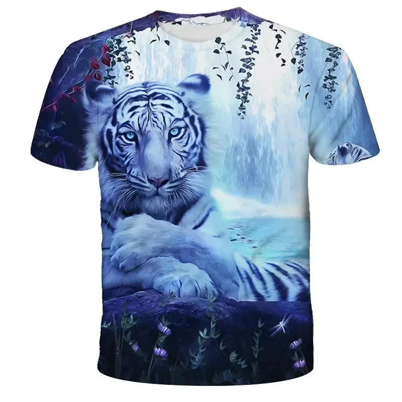 New Children Animal Lion Tiger 3D Printing T Shirts Casual Boys Girls Fashion Short Sleeve Boy Girl Kids Trend Printed Tops