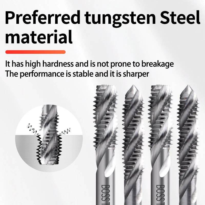 

ЛЕНГИ BOSS Карбид Вольфрамовая сталь JIS Стандартный спиральный рифленый метчик M2 M3 M4 M5 M6 M8 Машинные резьбовые метчики для HRC 55 ° - 62 °