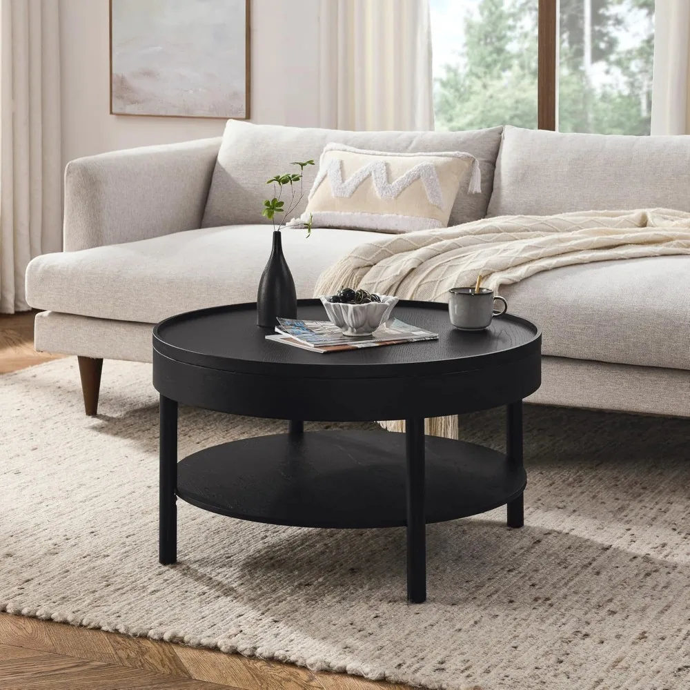 

Circular Coffee Table, Modern Living Room Table with 3-Layer 31.5 Inch Storage Rotating Tabletop, 3-Layer Tea Table Made Entirel