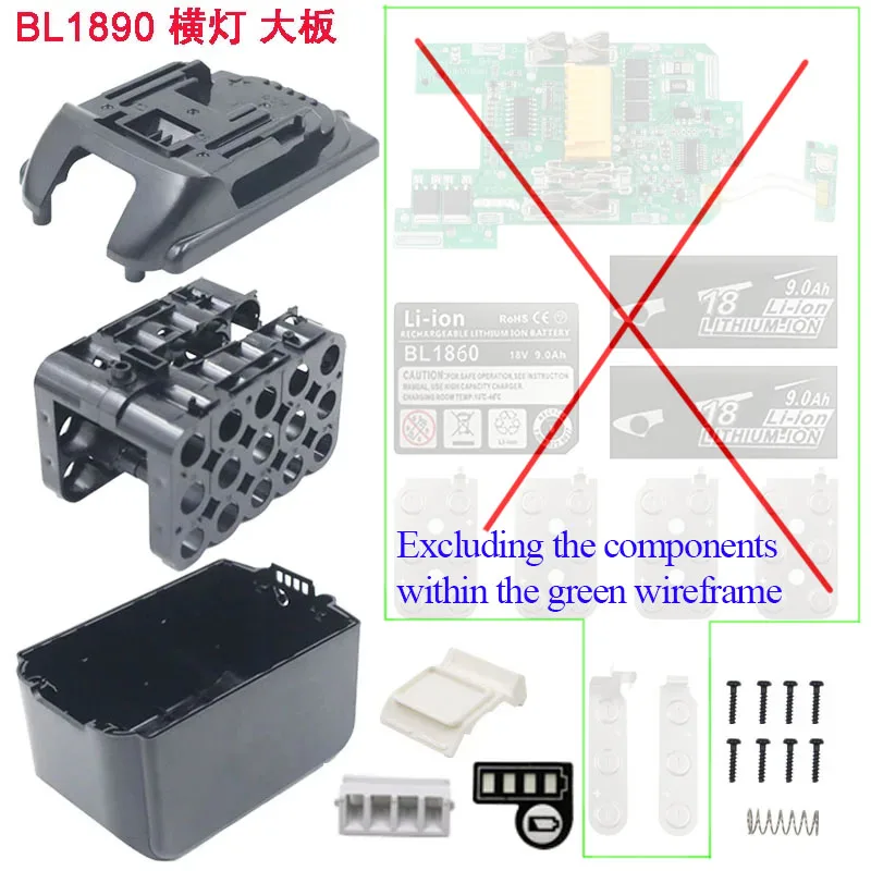 

Power Tool Accessories Li-ion Battery Case 10X18650 Shell Box For Makita 18V BL1860 BL1890 House Parts Cell Bracket Screw Spring