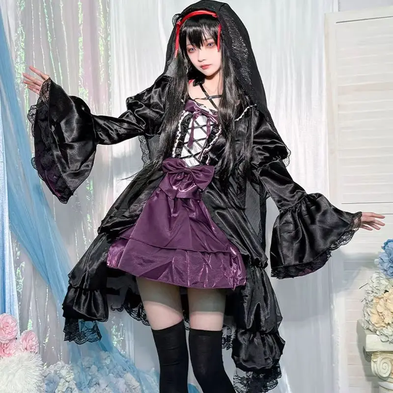 

The Anime Madoka Magica Akemi Homura Cosplay Costume Retro Gothic Black lolita dress Female dress B