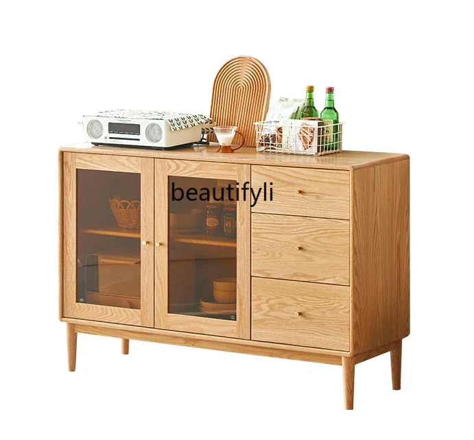 

VNordic Solid Wood Sideboard Oak Tea Cabinet Restaurant Log Locker with Drawer Storage Cabinet