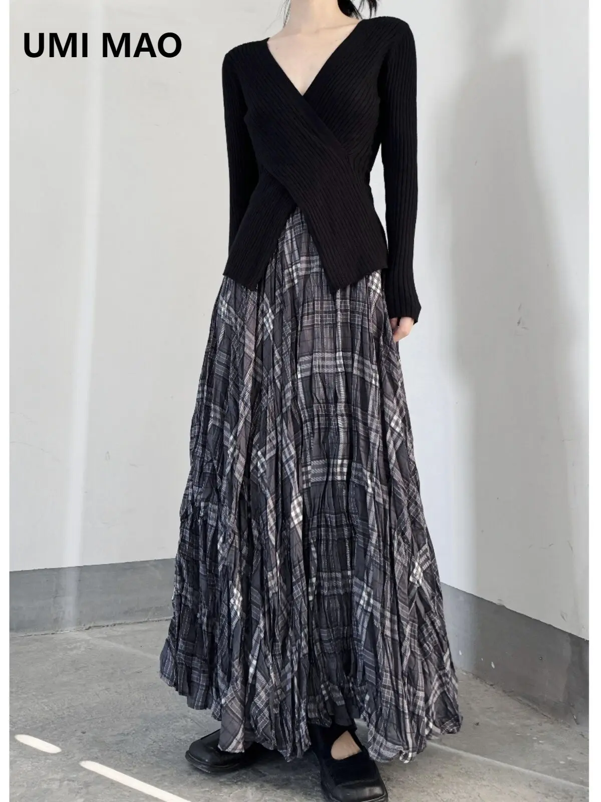 UMI MAO Academy Style jupe plissée à carreaux Femme automne nouvel article Niche minceur jupe Midi pour les femmes Y2K