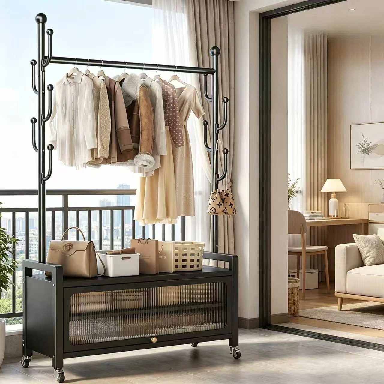 Light luxury cabinet drying rack removable bedroom storage rack household multi-functional bold floor hanger