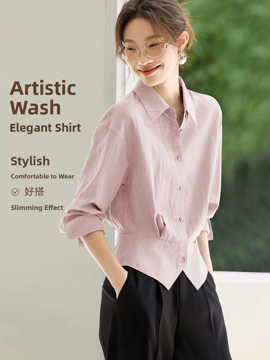 

Ele Slimming Long Sve irt Women's Busin Sle White Collar irt plus Size Faionable Trendy Office Commute Wind