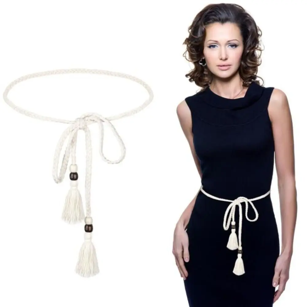 Bobo Style Braided Knotted Waist Belt Solid Color Fashion Accessories Boho Rope Chain Tie Waistband Soft Thin Belt Waistband