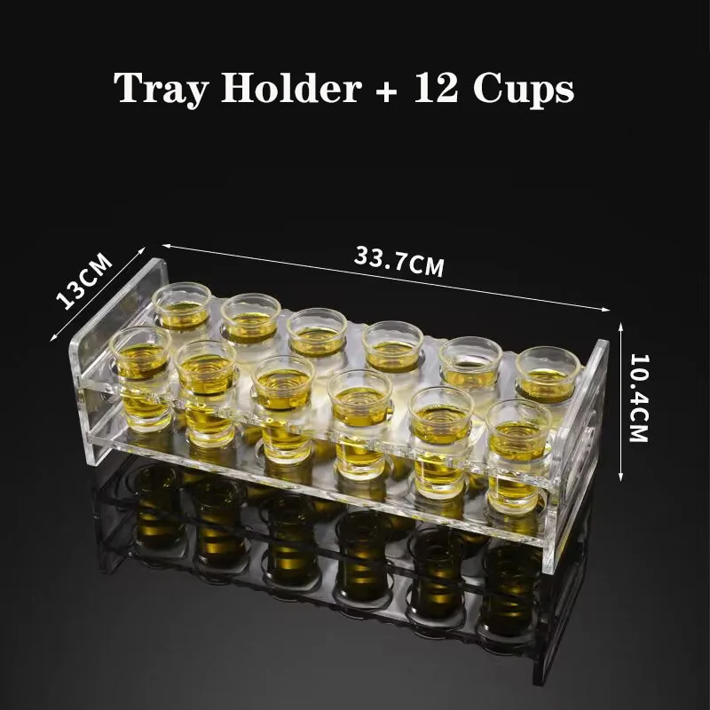 15ml Mini Shot Glasses with Tray Holder Organizer Thick Base Clear Glass Cups Glassware for Party Club Bar Spirit Tasting Tool