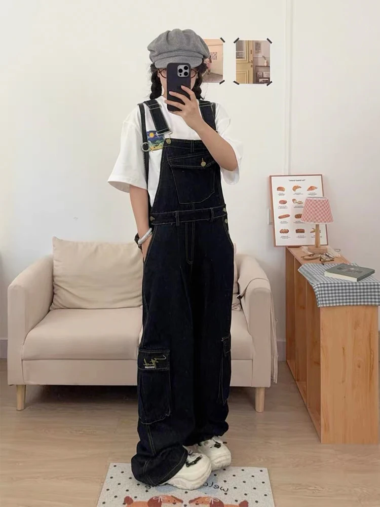 

Джинсовые комбинезоны в американском стиле ретро, женские летние 2320, новая свободная прямая рабочая одежда, комбинезон с широкими штанинами, повседневные длинные брюки с высокой талией