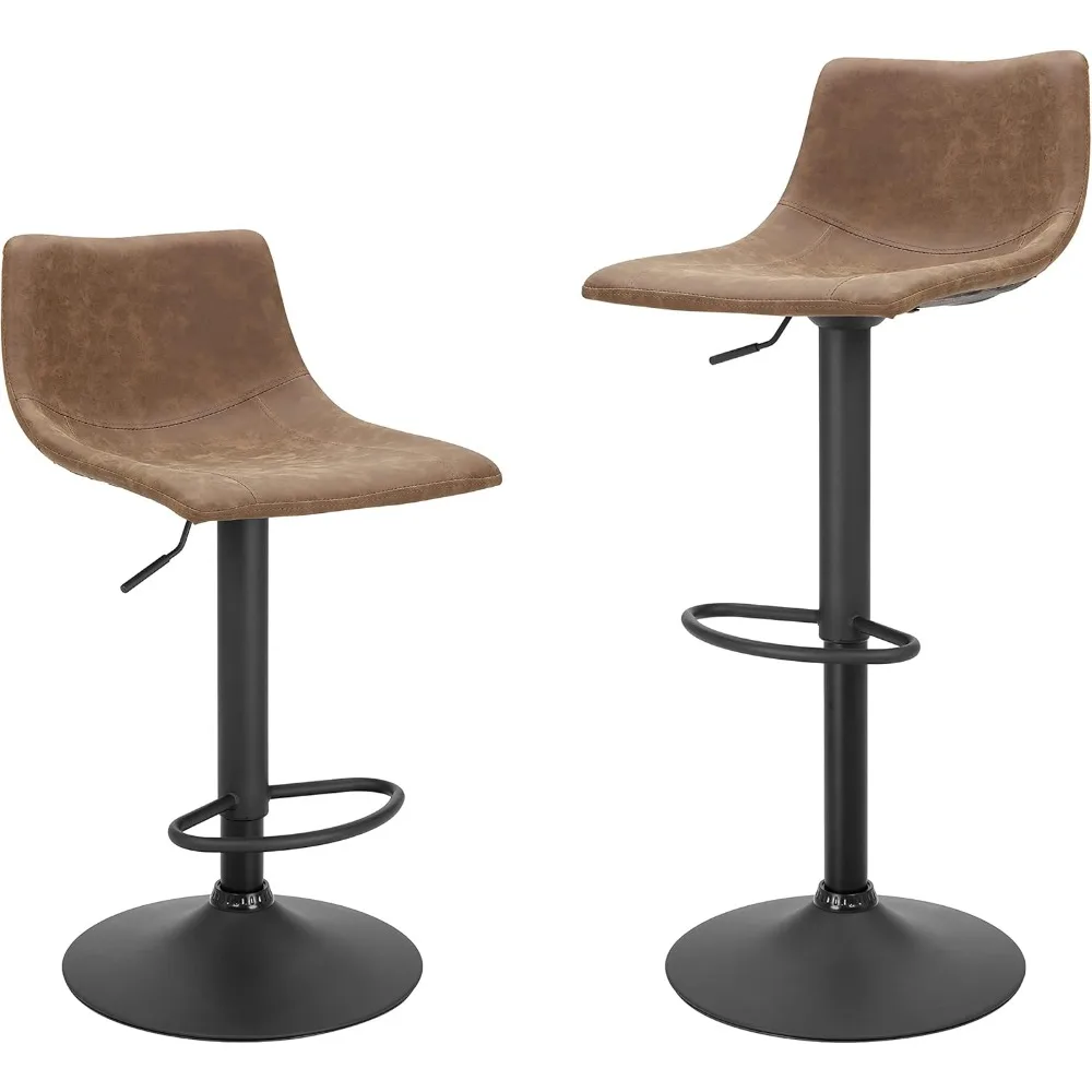 

Bar Stools Set of 2, Swivel Adjustable Height Bar Chairs with Footrest & L-Shape Back, Vintage Leather Counter Stools
