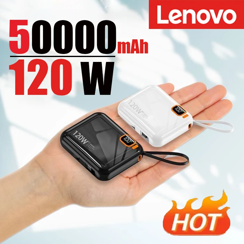 Lenovo 120W Fast Charging 50000mAh Large Capacity Portable Power Bank Cable Two-way Mini Powerbank for iPhone Samsung Xiaomi