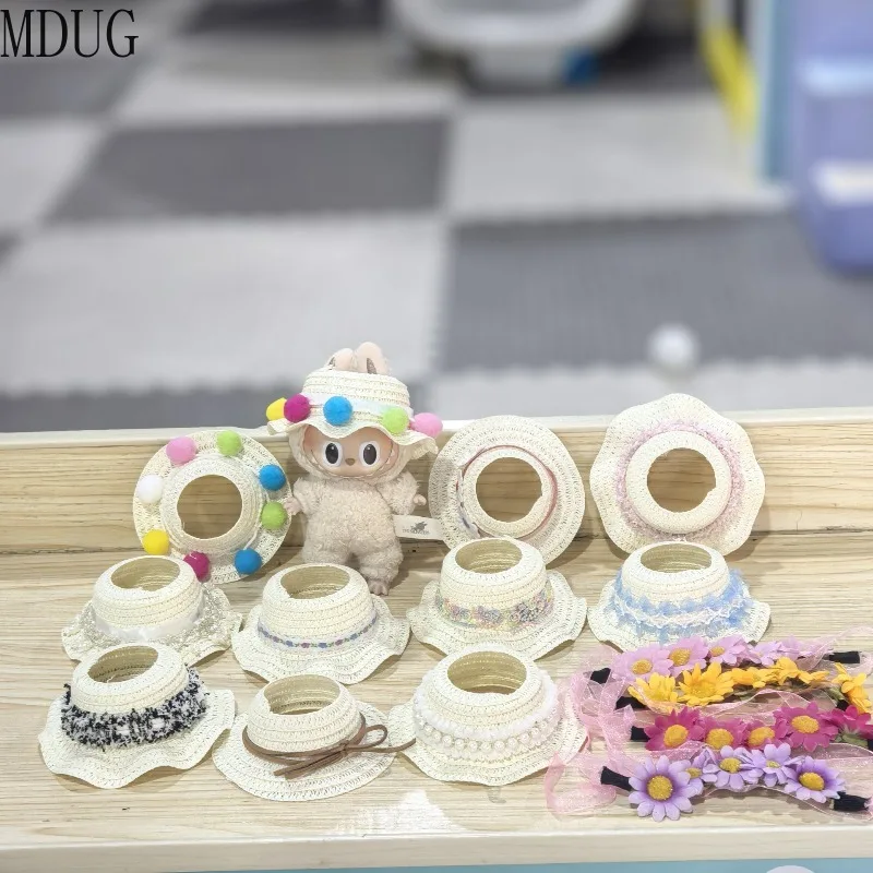 

Mini Doll Straw Hat for Dollhouse Miniature 17cm Labubu Doll Color Match Hats Kawaii Cute Dolls Accessories for Kids Girls Toys