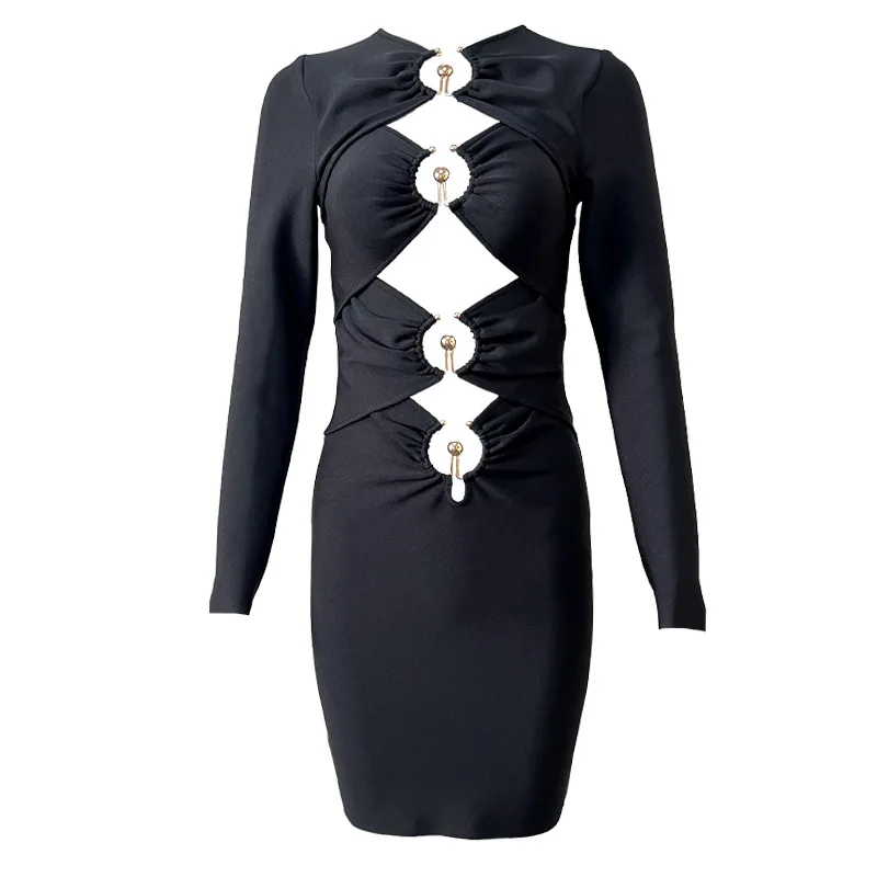 2023 تصميم مجوف التفاف الدكتور طويل Sve المرأة ثوب مسائي Bodycon تنورة ألياف البوليستر KTV زي السيدات Faion