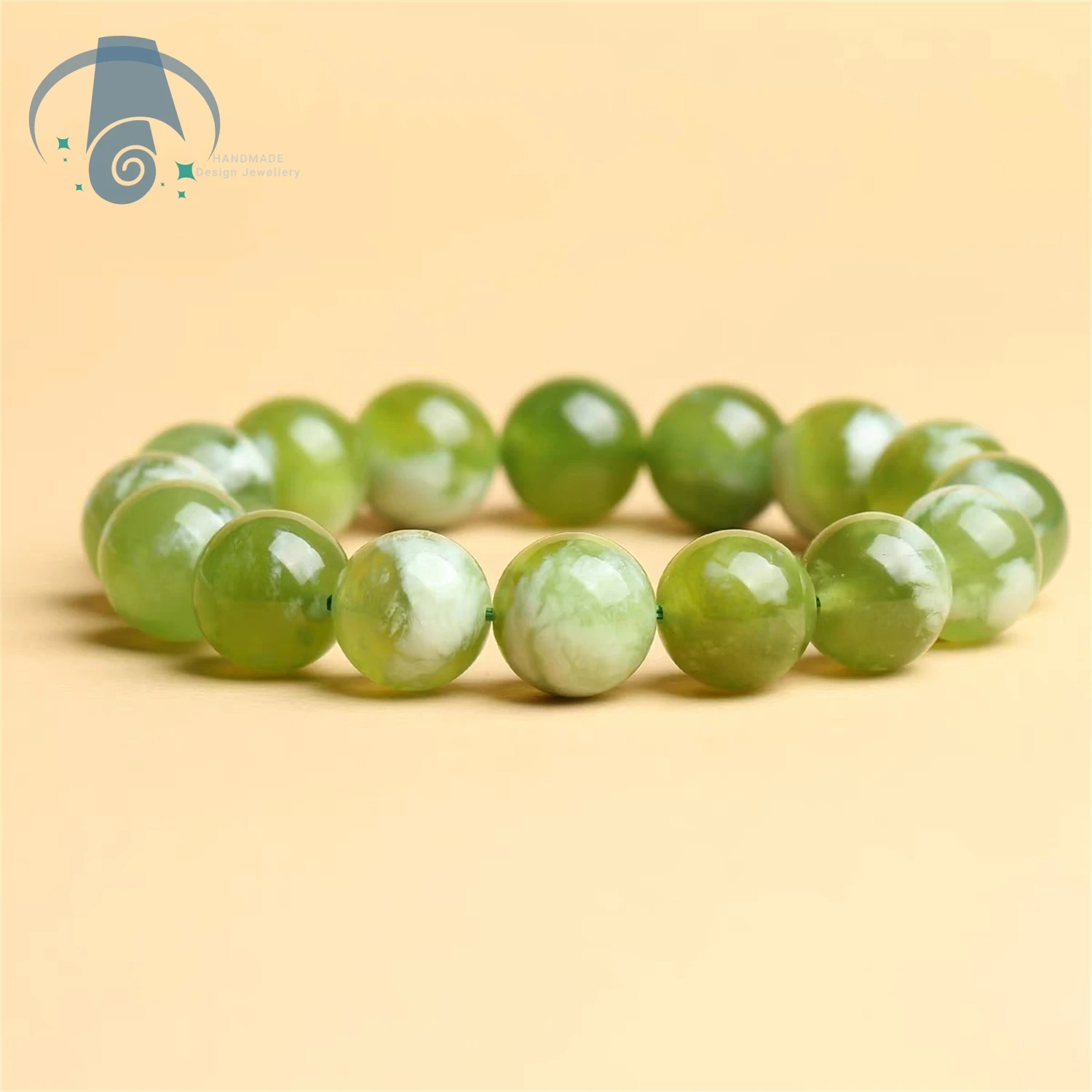 Elegant Genuine Natural Xiuyan Jade Bead Bracelets Green Cream Marble Swirl Polished Handmade Stone Jewelry for Women Daily Gift