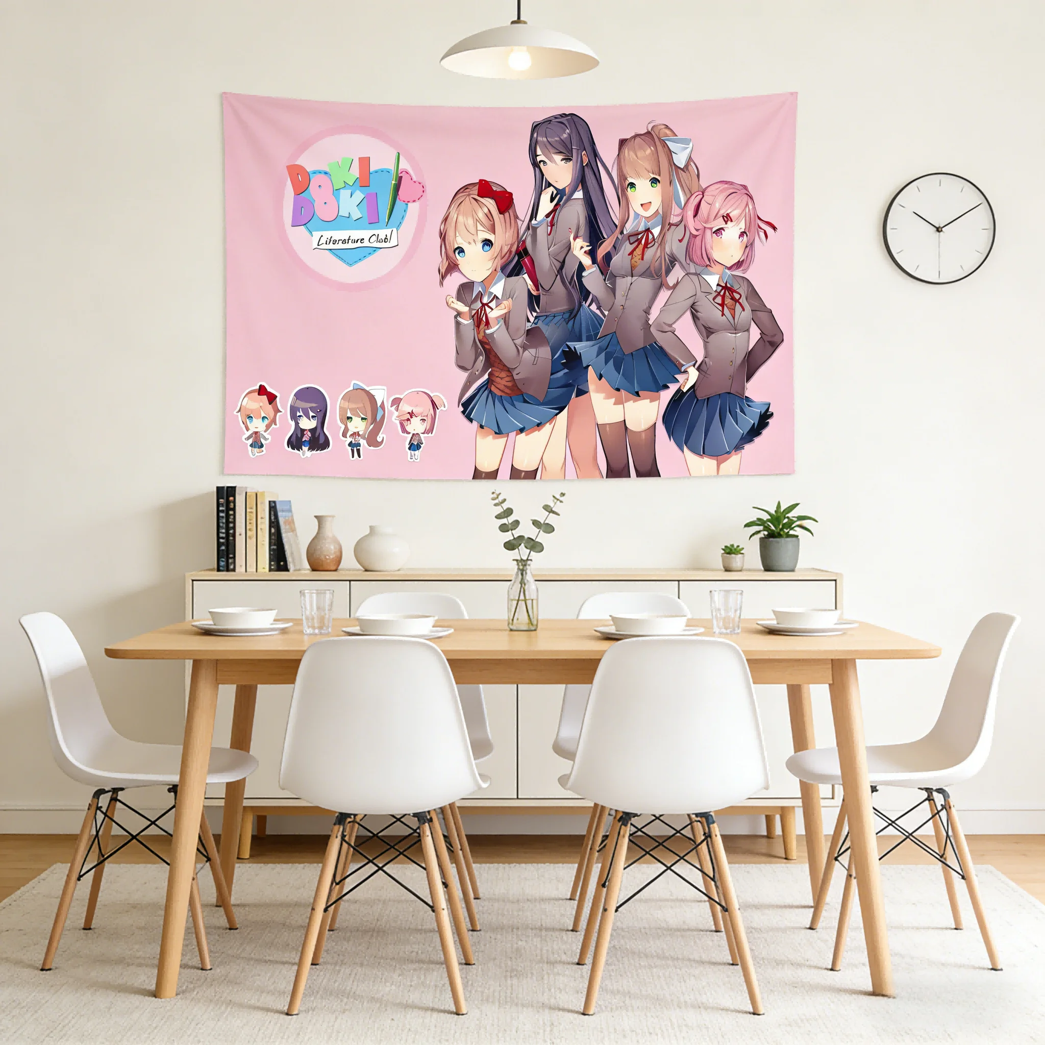 1 Stück D-Doki L-Literature C-Club Wandteppich, INS-Stil, niedlicher Anime, ideal für Schlafzimmer, Studentenwohnheim, Spielzimmer, Kawaii Anime Wanddekoration für Zuhause – Detail 7