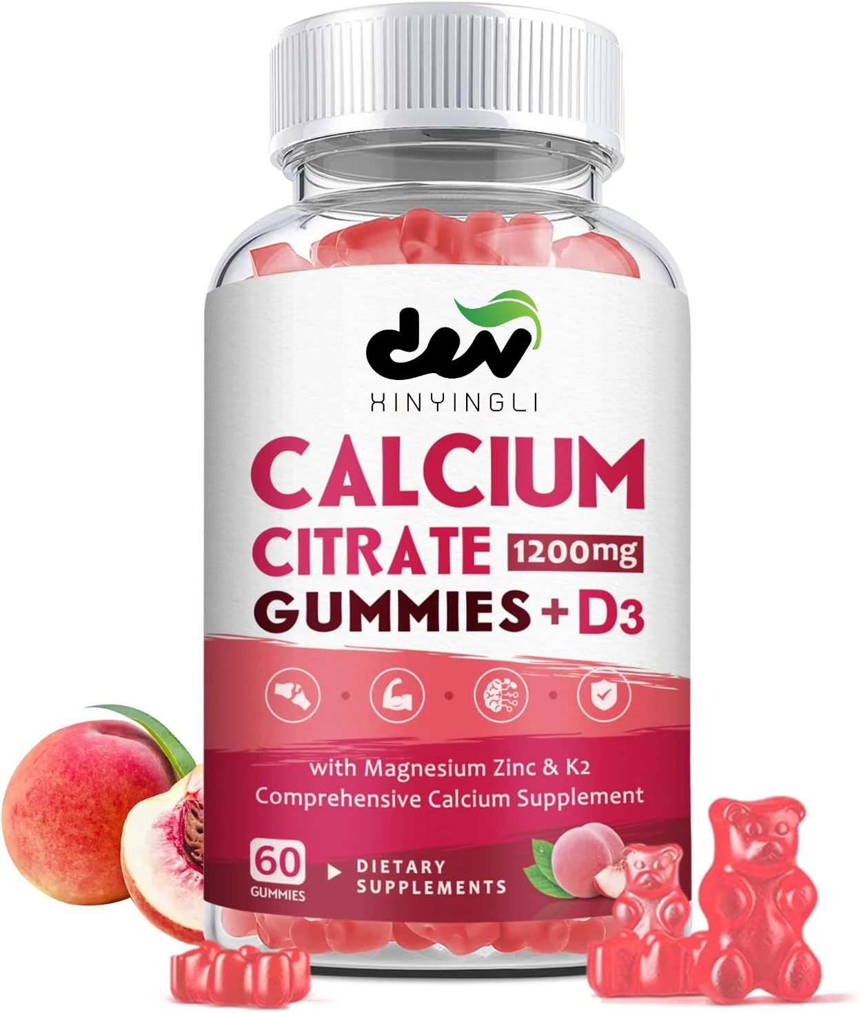 

Calcium Citrate Vitamin D3 Supplement Soft Candy, Suitable for Men and Women, Containing Vitamin D3 K2, Peach Flavor