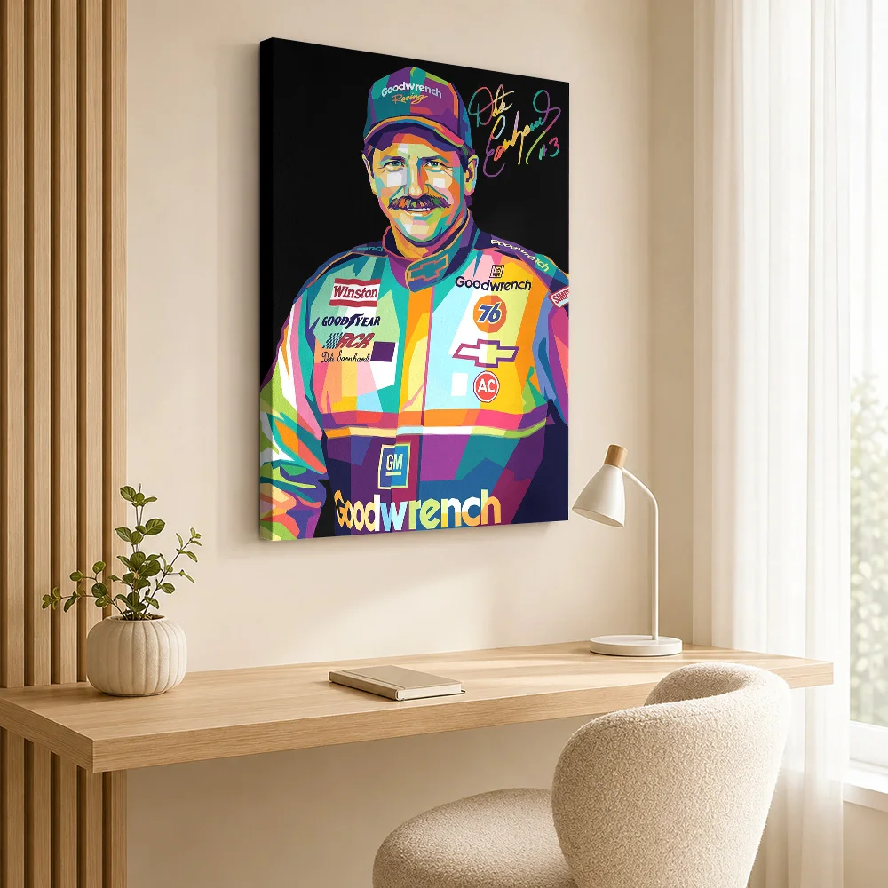 Dale Earnhardt Pop Art Portrait Framed Canvas Print Poster Customized Photo Sports Portrait Canvas Wall Art for Man Cave Decor
