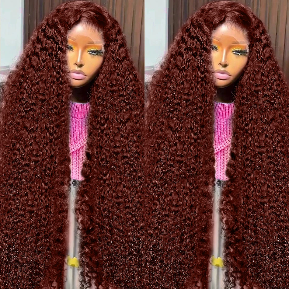 Luvin Reddish Brown 13x4 Deep Wave Lace Front Human Hair Dark Red Brown Brazilian 30Inch 210% Curly 13x6 Frontal Wigs For Women