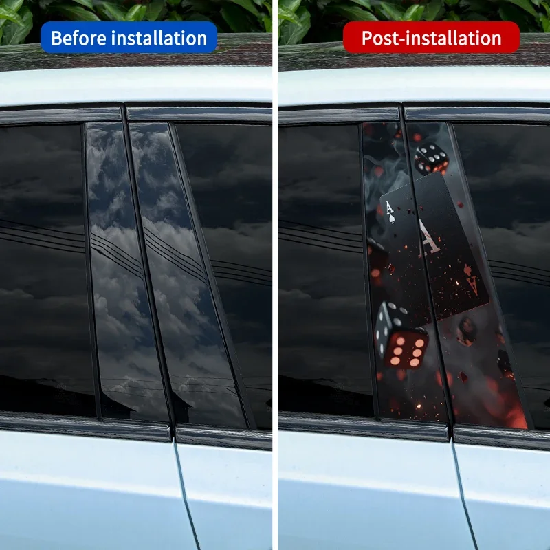 1PC Fire Smoke Poker and Dice Car Stickers Auto B Pillar Waterproof Cover Scratches DIY Car Doors Pillar Sunscreen Vinyl Decals
