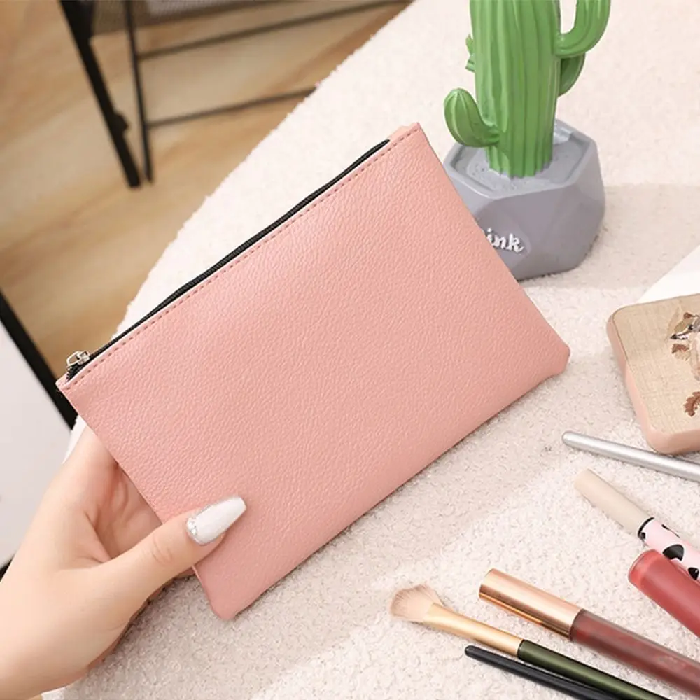 Retro Zipper Lichee Pattern Coin Purse Makeup Bag Solid Color Small Item Bag PU Wallet Cosmetic Storage Bag Outdoor