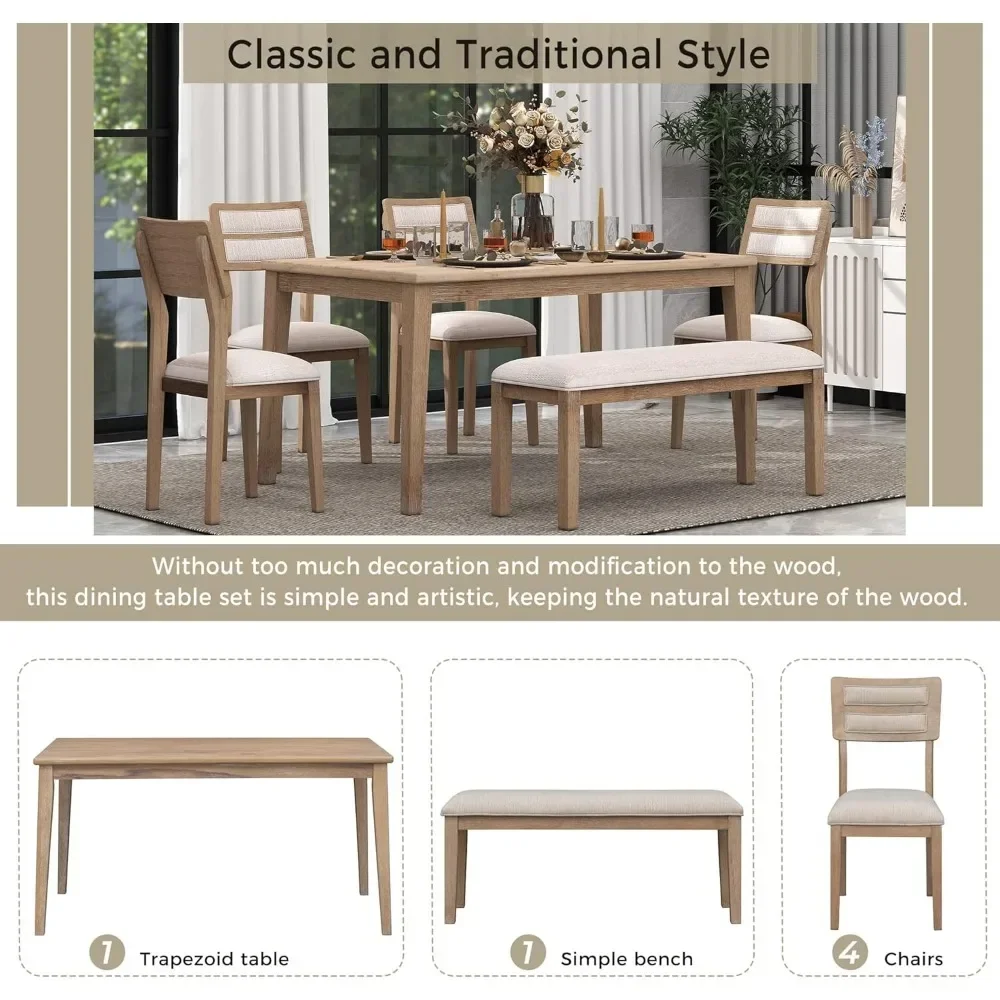 6-piece konyhai dining szoba Plató állítsa vel 4 upholstered Szék & Bakállvány, Klasszikus mű valamint Hagyományos stílusú, dining szoba sets