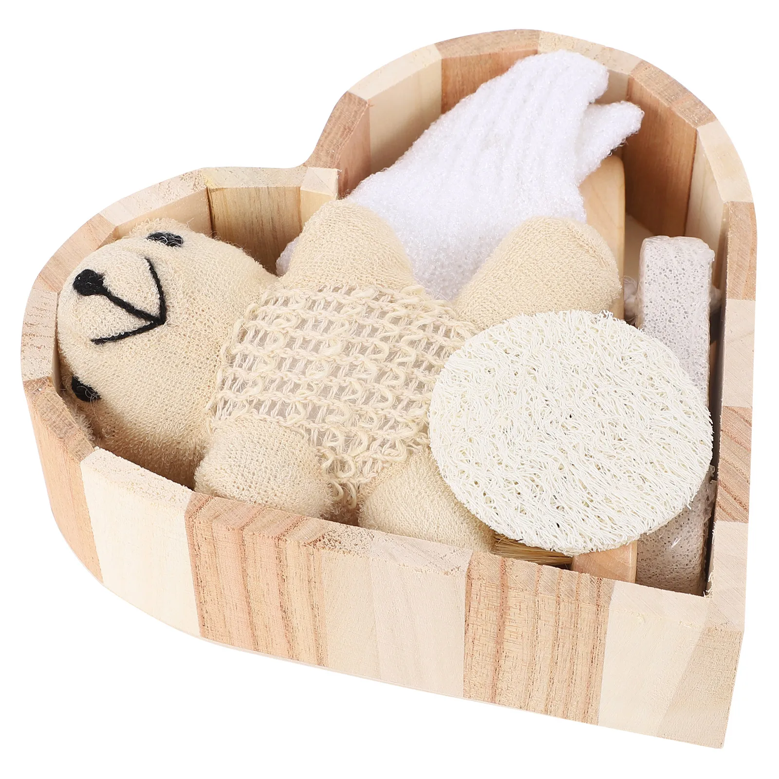 

Bath Set Loofah Slice Face Brush Scrubber Kit Rub Tools Wood Pig Bristle Cucumber Sponge Cotton Linen Bathing