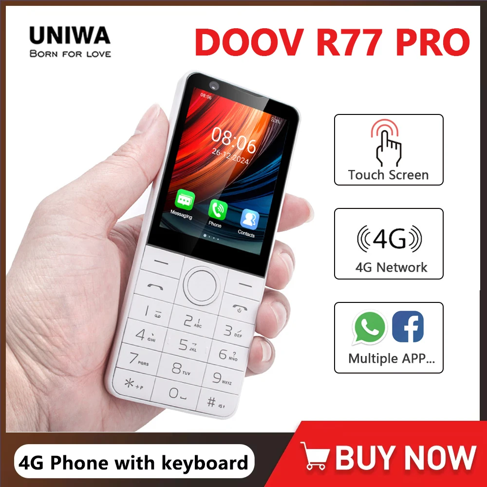 DOOV R77 Pro 4G Touch Screen Keypad Mobile Phone with 5MP Camera 2.8 Inch 3GB+32GB 2120mAh Smartphone Whatsapp Hebrew keyboard