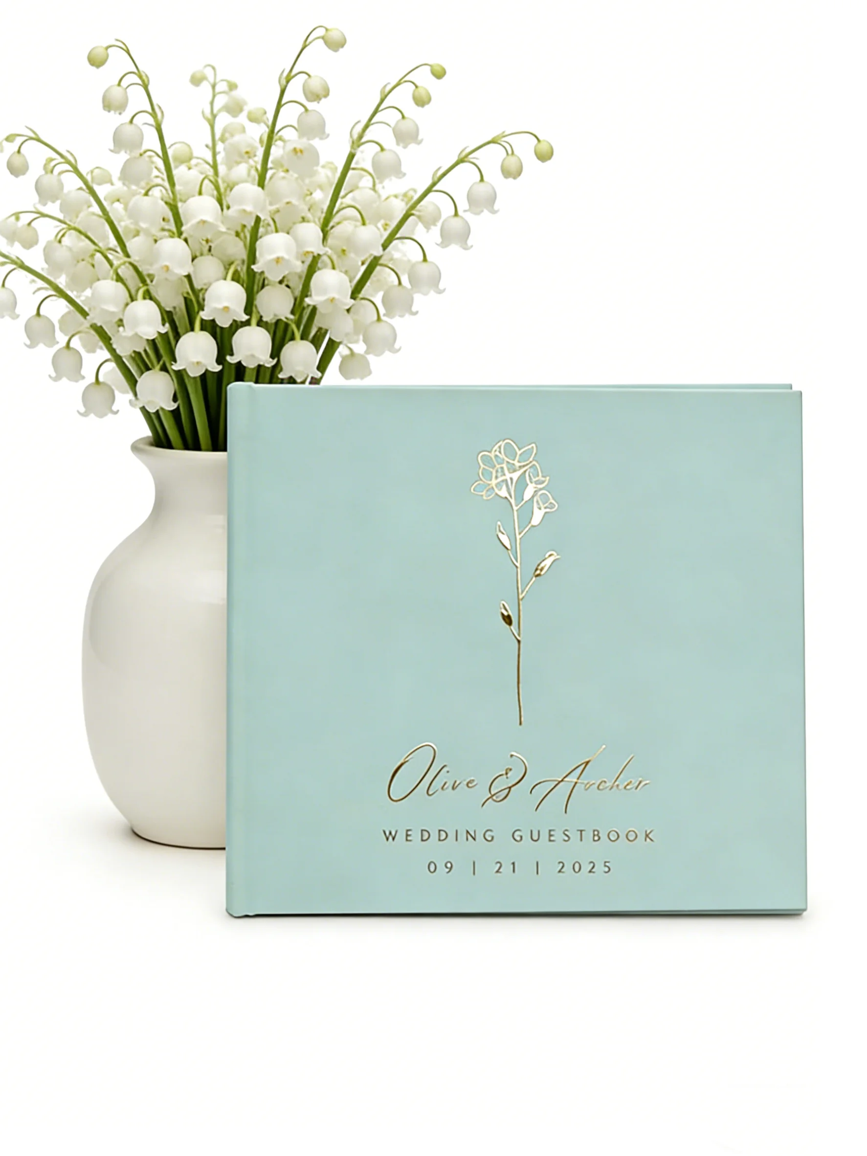 

Personalized Floral Wedding Guestbook, Rose Gold & Silver Foil Hardcover Photo Album, Custom Keepsake for Wedding