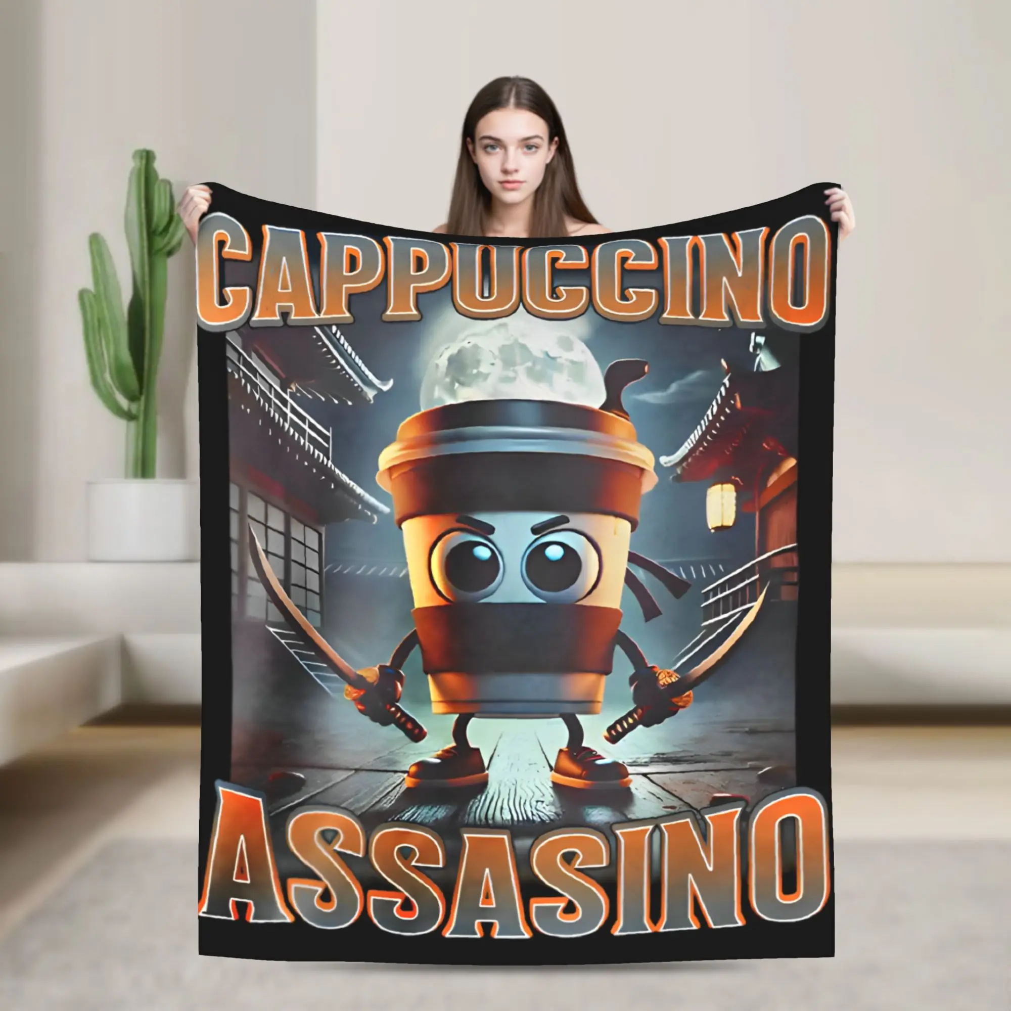 

Italian Brainrot Animals Blanket Cappuccino Assassino Fleece Awesome Warm Throw Blankets for Home Restaurant Spring/Autumn