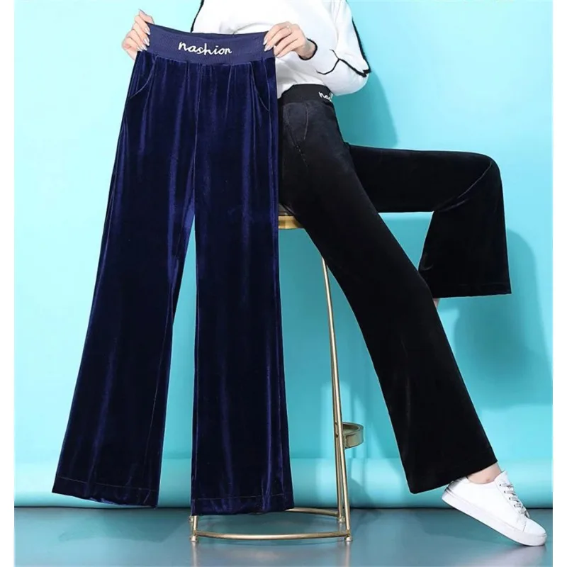 

Casual Elegant OL Sweatpants Fashion Spodnie High Waist Velvet Wide Leg Pants Women New Korean Office Baggy Straight Pantslones