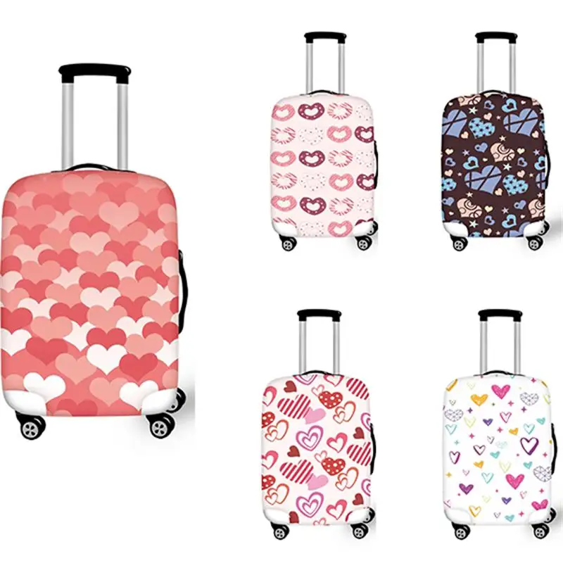 Cute Pink Heart Protective Case Cartoon Print Travel Hand Luggage Protective Cover Soft Kids Waterproof Suitable for 18-32 Inch