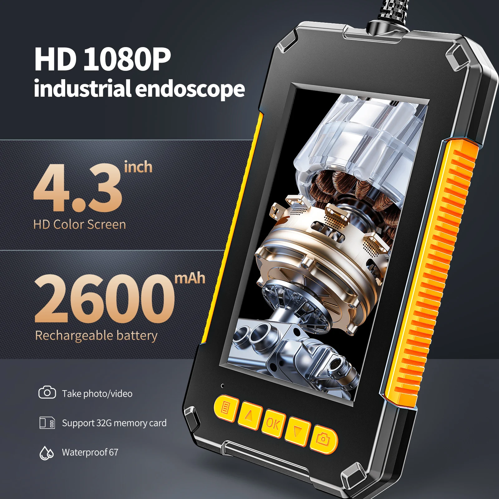 AliExpress Bộ sưu tập máy ảnh nội soi công nghiệp 1080P 4.3 "Ống kính kép đơn HD1080P kiểm tra xe borescope IP68 không thấm nước