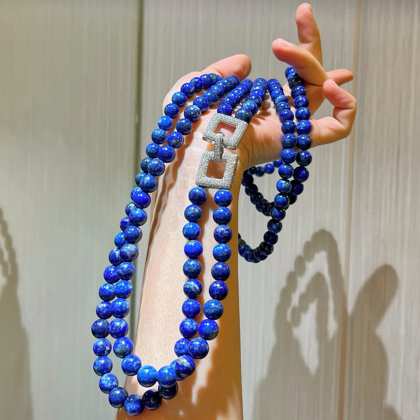 

Premium Atmospheric 8mm Lazuli Double Necklace Sweater Chain Autumn and Winter Versatile Long