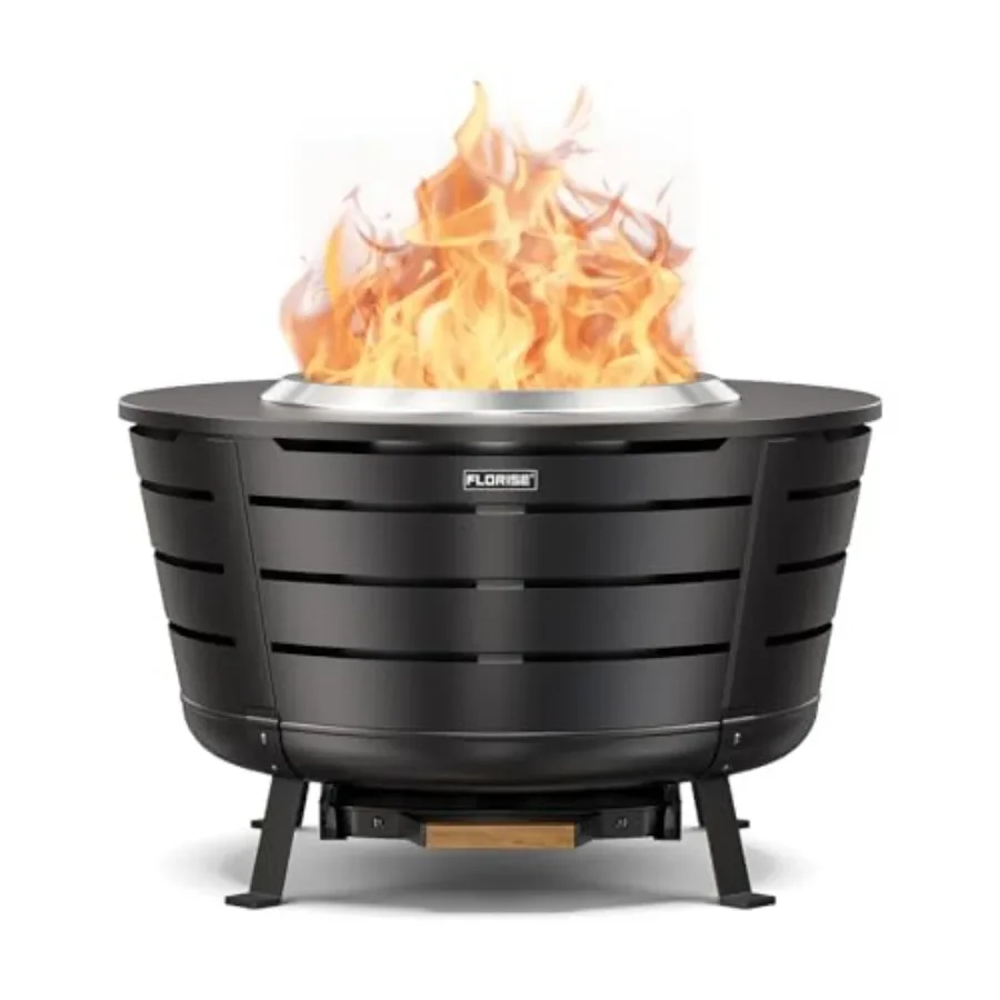 26.5 Inch Smokeless Fire Pit for Outdoor Use, Steel Construction, Black Finish, Efficient Airflow Design