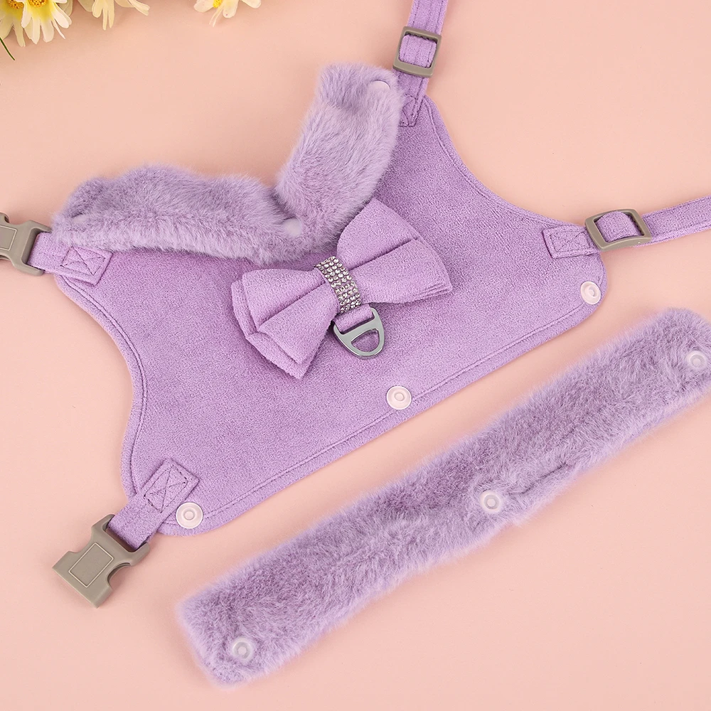 Warm Winter Dog Harness and Leash Set Cute Bowknot Pet Fur Vest Pets Puppy Clothes Vest Small Dog Clothing French Bulldog