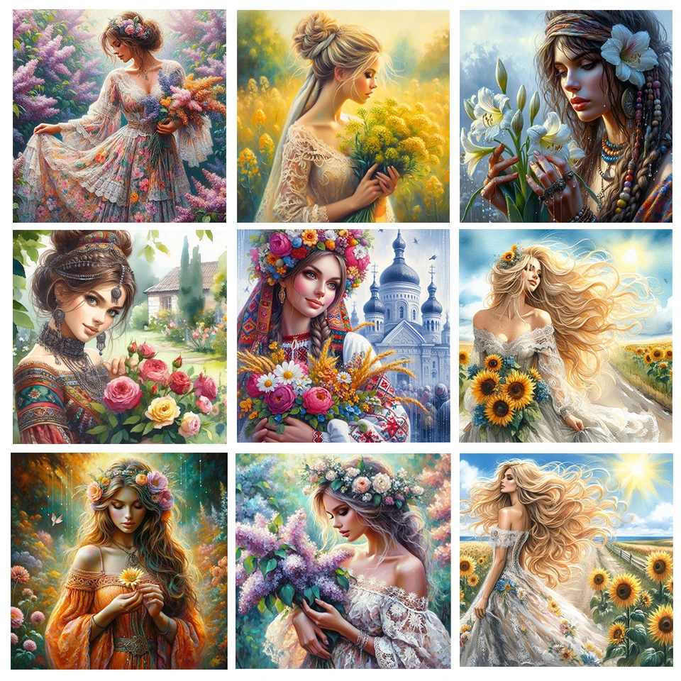 

5DDIY Diamond Painting New Series Elegant Women's Flower Diamond Art Girls Mosaic Embroidery Picture Wall Decoration