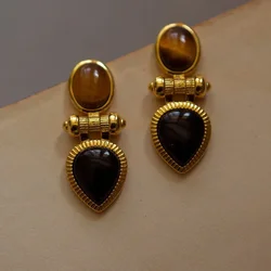 vintage original design Brown cat's eye stone earings water droplet Black agate earrings for women High quality fashion jewelry