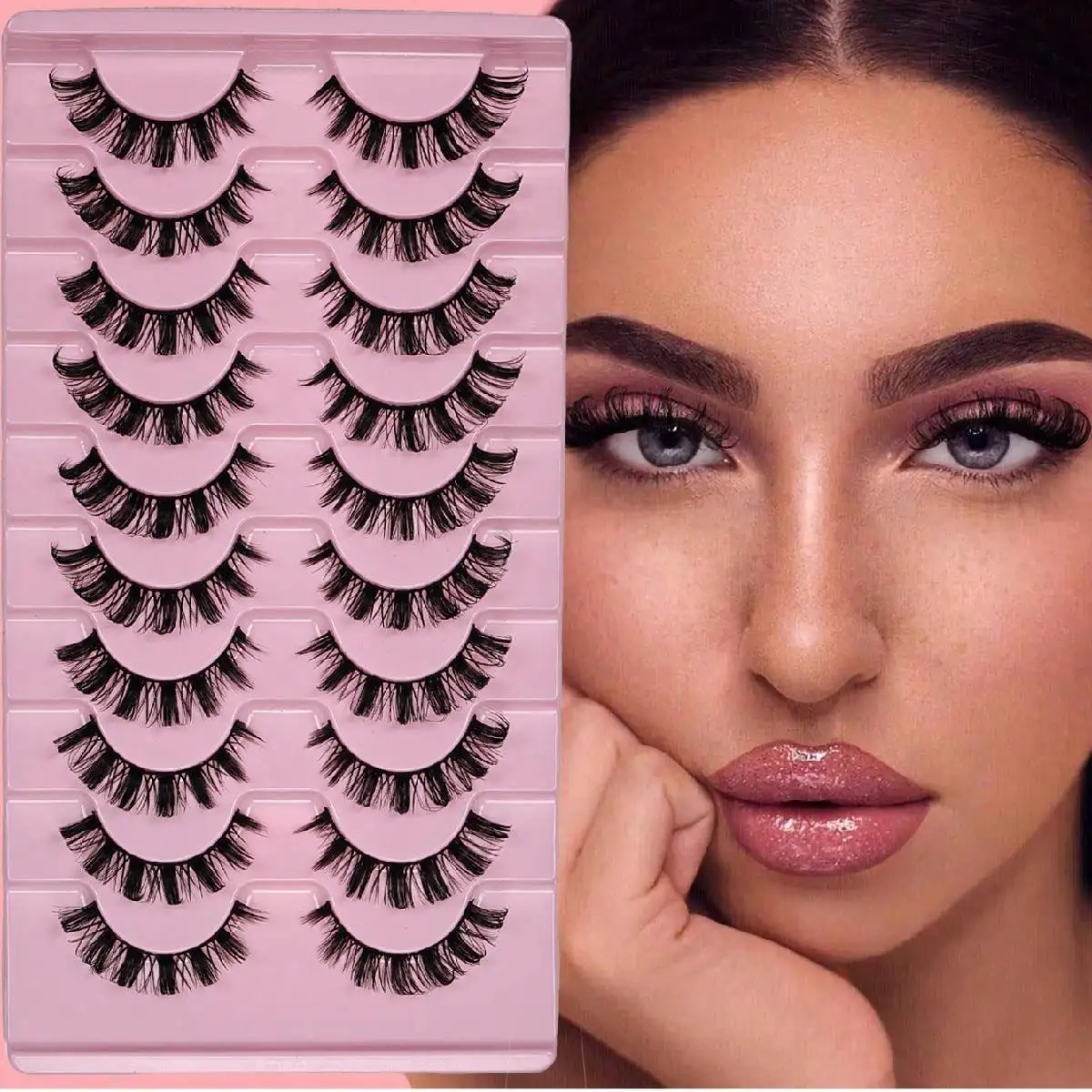 10 Paar russische Wimpernband-Strips, DD-Curl, flauschige Kunstwimpern aus Nerzimitat, weich und natürlich – Detail 6