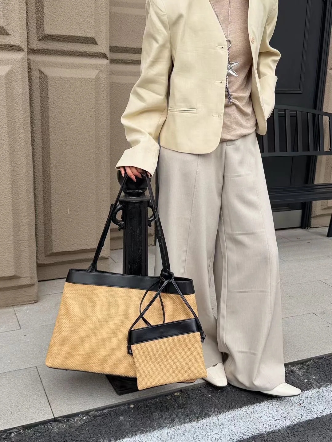 

FIRMRANCH 2026 Модная женская пляжная сумка-тоут из соломки с минималистичным горизонтальным квадратным дизайном, большой вместимости, для путешествий, на плечо