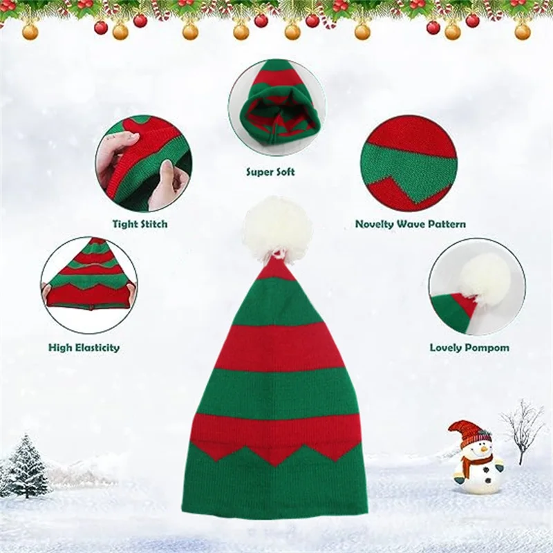 BeQeuewll Women Men Knitted Santa Hat Soft Striped Christmas Beanies Winter Warm Caps for Streetwear Clothing Accessory