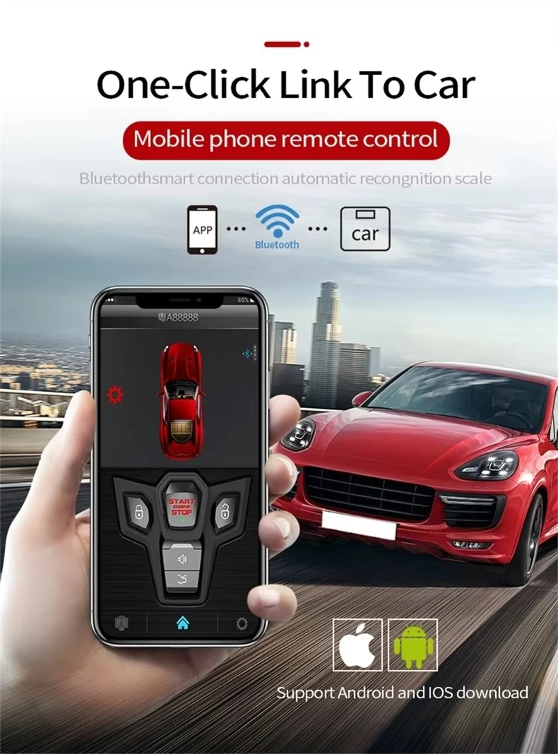 real-time PKE bluetooth app control one-button start 2-Way Car Burglar System With 1500m LCD vibration alarm/ remote start/stop