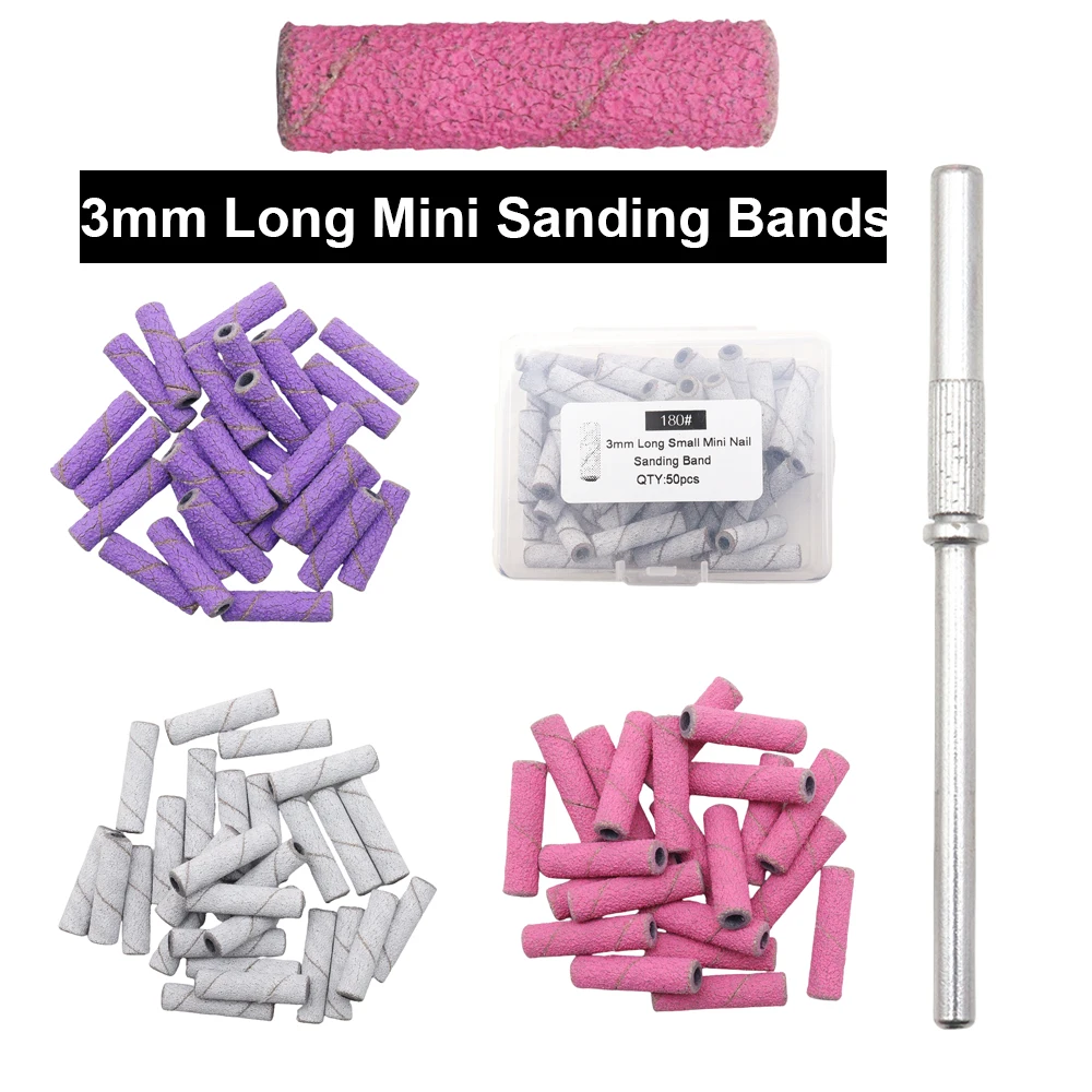 New Arrival Ungrade 20mm Long Mini Sanding Bands High Quality 50pcs/box White Pink Purple 3MM Mini Sanding Band Drill Bit