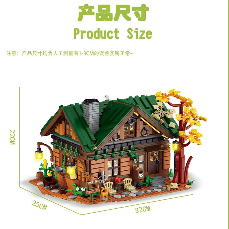 2234pcs MOC Street View Forest Cabin Building Blocks Assembling Wooden House Bricks Construction Model Toys for Boys Gift Set